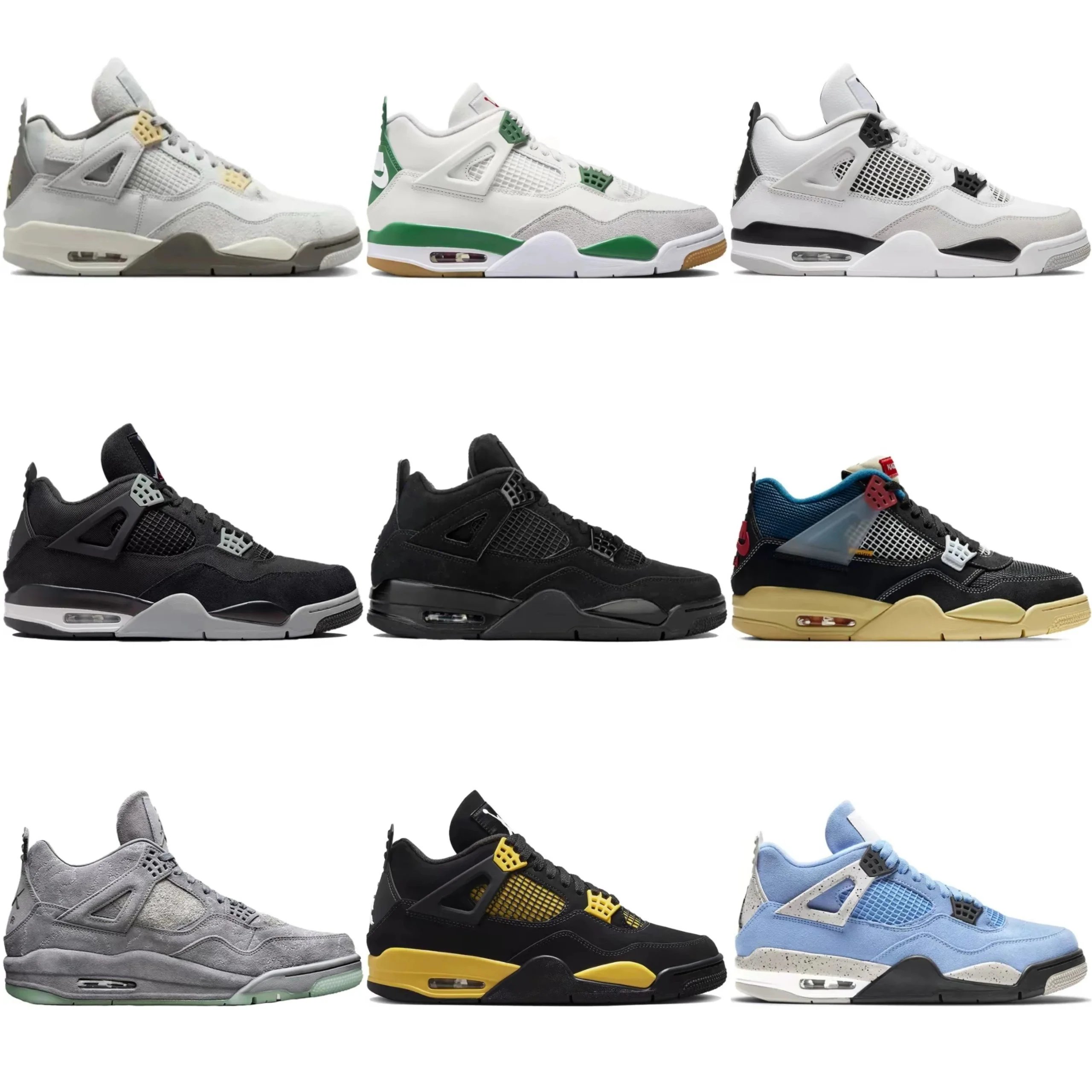  NIKE Air Jordan 4 (9+ Colorways), schoon gefotografeerd.