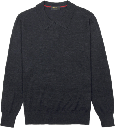  LORO PIANA Merino Wool Polo Long-Sleeve, schoon gefotografeerd.