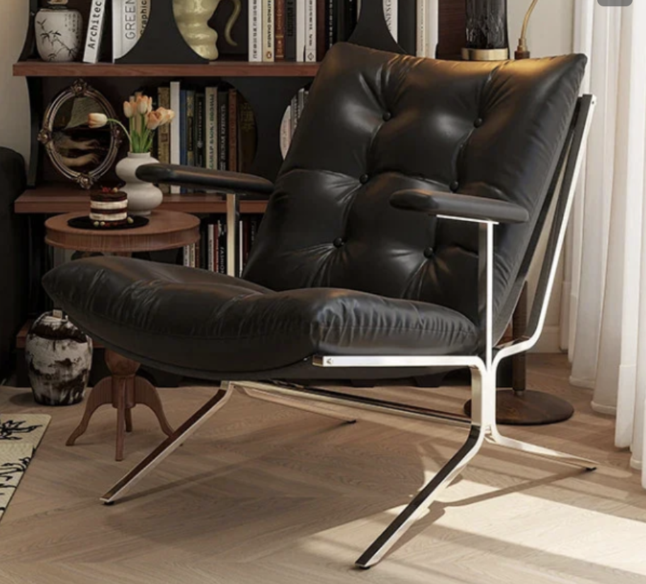 Black Leather Cantilever Lounge Chair — QC
