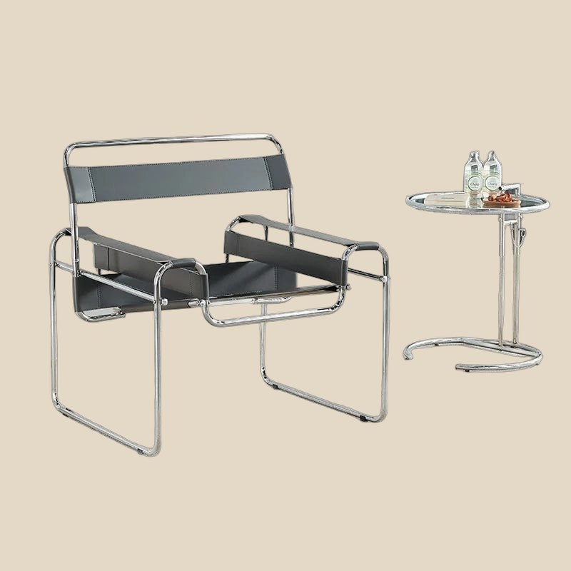 Grey Leather Sling Lounge Chair — QC