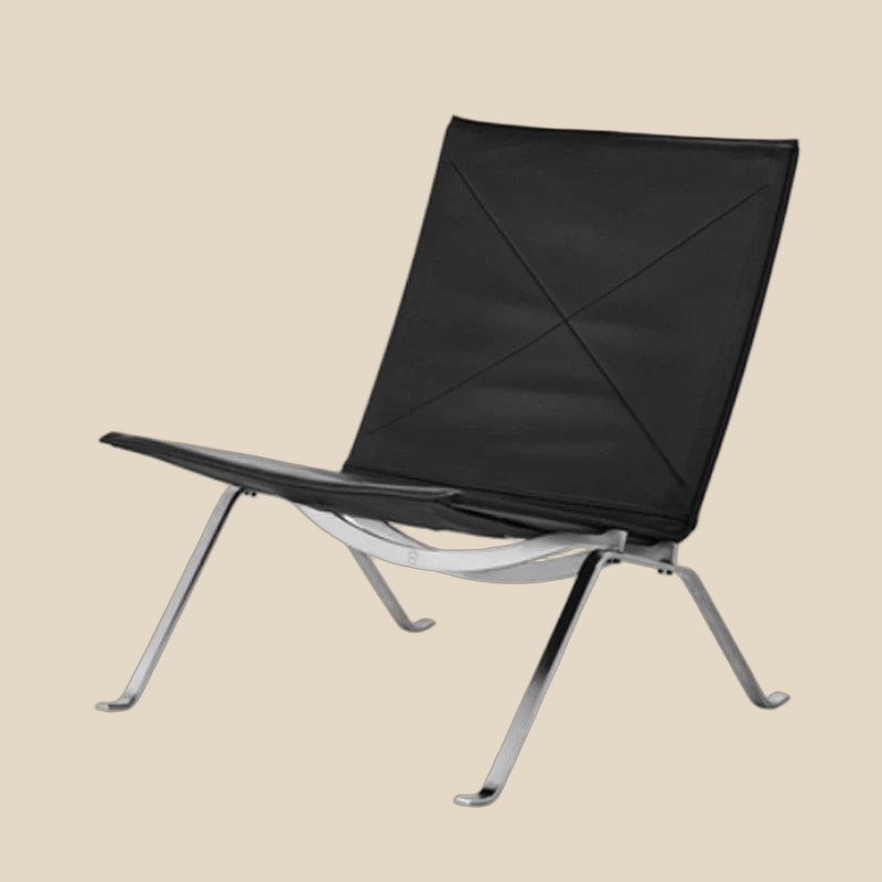 Black Leather Steel Lounge Chair — QC