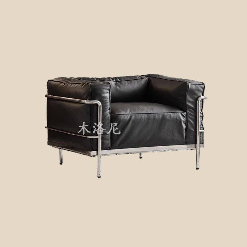 Black Leather Tubular Armchair — QC